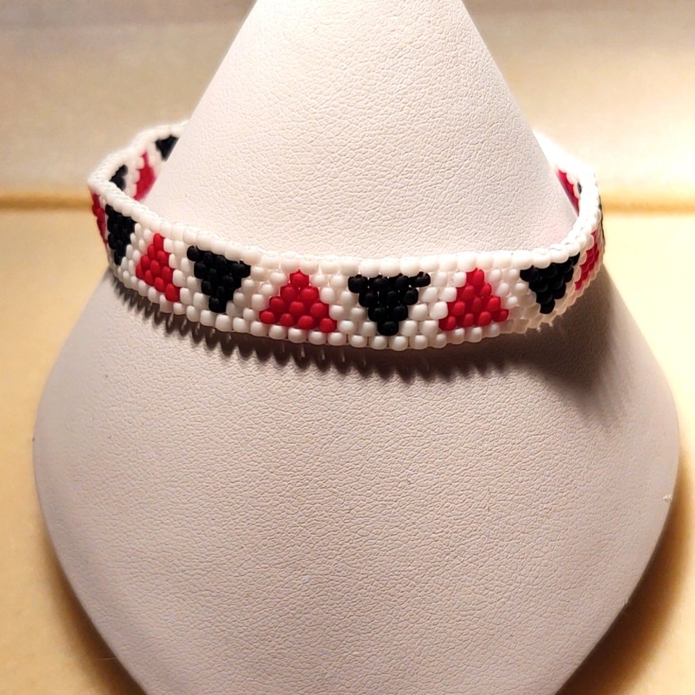 Black, Red and White Bracelet handmade glass beads